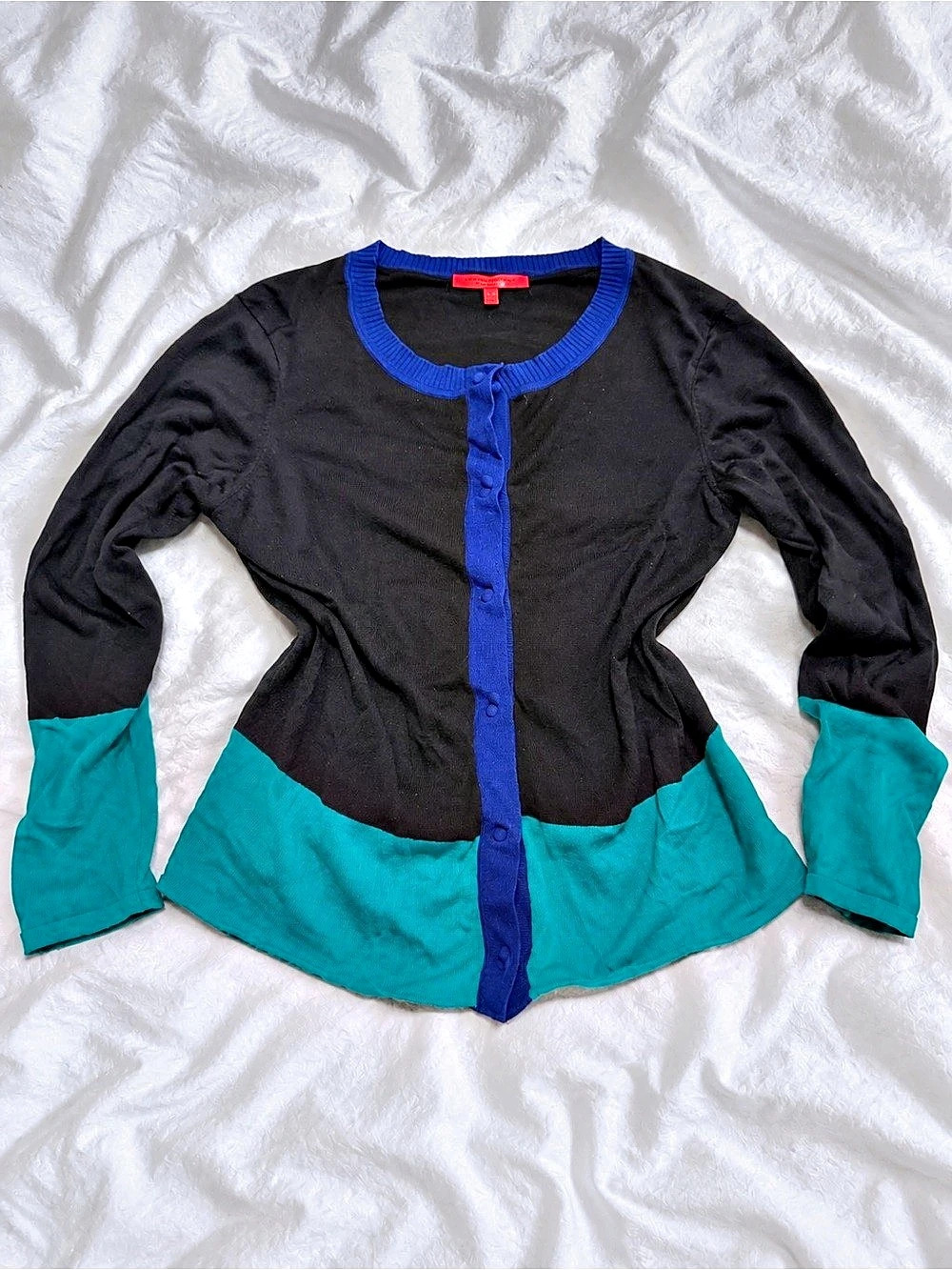 Boden Color Block Cardigan Blue Black Size XL